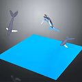Group of Dolphins Jumping Near Blue Water Surface in 3D Scene
