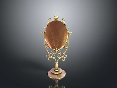 Ornate Gold Frame Oval Mirror With Decorative Stand And Vintage Design 3d model