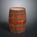 Vintage Wooden Barrel With Metal Strips And Rengel Engraved Text Design