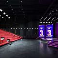 Modern Indoor Stage With Red Seats Large Screen Bright Lights Setup 3d model