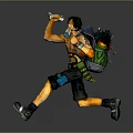 Muscular Shirtless Game Movie Character Running With Straw Hat Backpack And Weapon In Hand