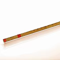 Long Traditional Wooden Brown Flute With Red Decorations And Black Holes