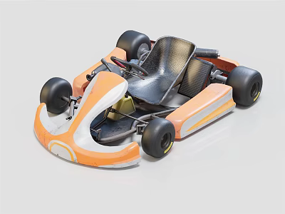 Orange Black And White Go Kart Featuring Black Seat And Four Wheels Design 3d model