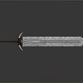 Worn Metallic Sword With Brown Hilt And Decorative Guard On Reflective Surface