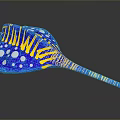 Colorful Blue Stingray With Yellow Stripes White Spots And Long Striped Tail