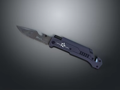 SOG Folding Knife With Black Handle Serrated Blade And Emblem Design 3d model