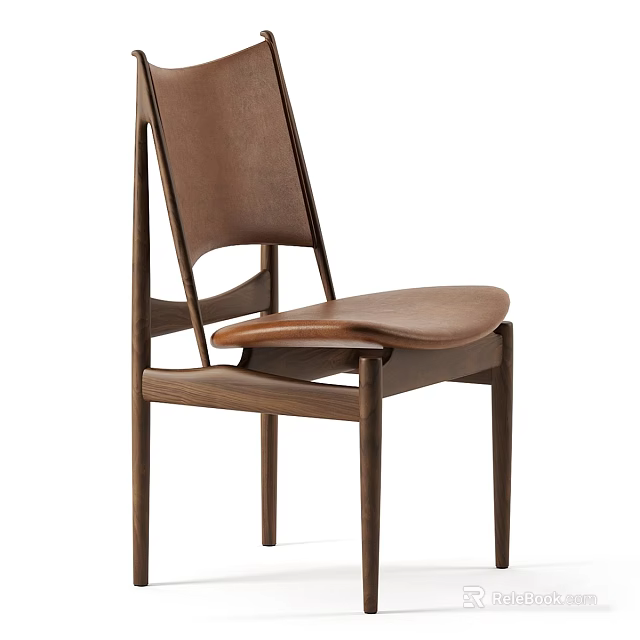Modern Single Chair With Wooden Frame And Brown Leather Seat Backrest 3d model 