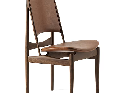 Modern Single Chair With Wooden Frame And Brown Leather Seat Backrest 3d model