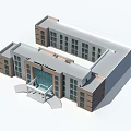 Modern Commercial Complex Featuring Glass Facade And Multi Storey Entrance Design 3d model