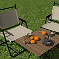 Outdoor Garden Table and Canvas Chairs Set With Fruits and Tea on Grass
