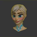 Animated Character 3D Model Head With Light Colored Hair Blue Eyes And Blue Neck Decoration