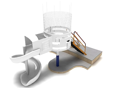 Fun Playground Equipment With Spiral Slide Net Climbing Structure And Yellow Stairs 3d model
