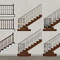 Stylish Staircase Collection With Decorative Railings And Brown White Steps 3d model