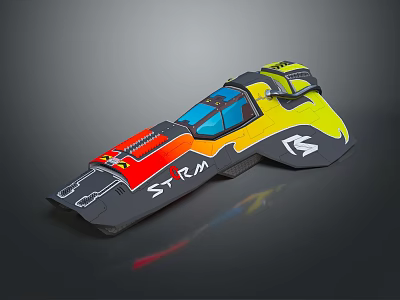 Colorful Sporty Racing Car With Yellow Red Black Body And STR Logo 3d model