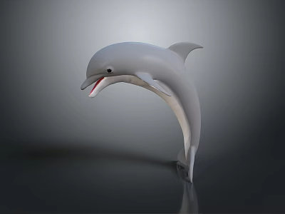 Realistic Gray Dolphin Model Jumping Pose With Smooth Surface And Dark Background Reflection 3d model