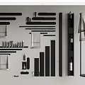 Modern Minimalist Bathroom Accessories Black Towel Racks Wall Mounted Shelves And Toiletries On White Background