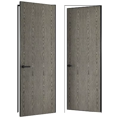 Modern Style Hinged Doors With Wood Grain Surface And Black Frames 3d model
