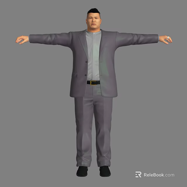 Man in Gray Suit Standing with Arms Outstretched on Gray Background 3d model 