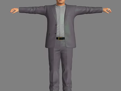 Man in Gray Suit Standing with Arms Outstretched on Gray Background 3d model
