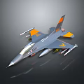 Gray Fighter Jet With Orange Yellow Accents And Missiles Attached On Wings