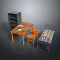 Wooden And Metal Furniture Set Including Table Chairs Cabinet And Bed