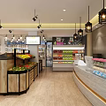 Modern Supermarket Interior With Fresh Fruits Vegetables Display Refrigerators Shelves Checkout Counter And Bright Lighting