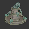 Stone Lion Garden Fountain With Tiered Structure And Decorative Lion Ornaments