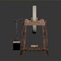 Traditional Stone Mill on Wooden Stand with Grinding Wheel and Vintage Design