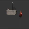 Concrete Column Structure With Wooden Deck Black Railings And Red Buoy