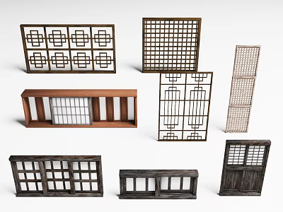 Traditional Wooden Grilles For Window And Door With Various Decorative Patterns Styles 3d model