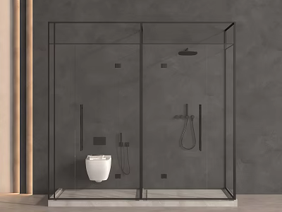 Modern Steam Shower Interior With Glass Enclosure Gray Wall And Dual Showerheads 3d model