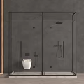 Modern Steam Shower Interior With Glass Enclosure Gray Wall And Dual Showerheads