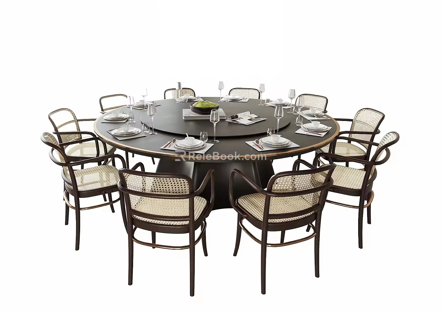 Dining Table and Chair Combination Round Dining Table Dining Chair Tableware 3d model