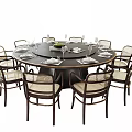 Dining Table and Chair Combination Round Dining Table Dining Chair Tableware 3d model