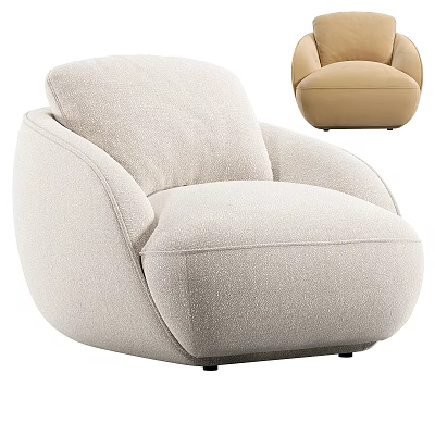 Modern Beige Single Sofa With Rounded Design And Soft Upholstered Fabric 3d model