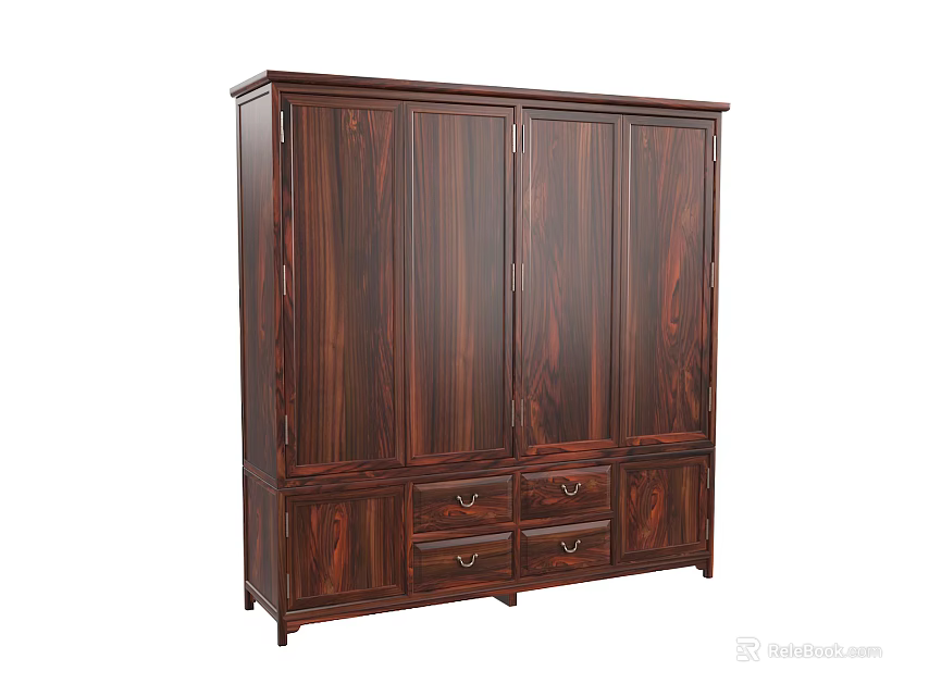 Classic Dark Wood Multi Door Wardrobe With Bottom Storage Drawers Traditional Design 3d model 