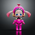 Pink Robot Character With Twin Pigtails Gold Accents And Blue Goggles