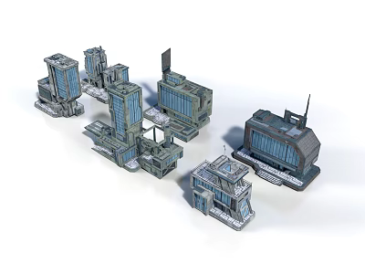 Futuristic Urban Architecture With Modern Glass Facades And Geometric Building Structures 3d model