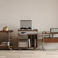 Modern Wooden Side Carts On Wheels With Storage Shelves For Books And Decor Items