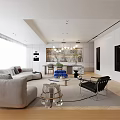Modern Living and Dining Room Interior Design With Large Windows Blinds And Comfortable Sofa