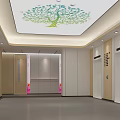 Elevator Hallway With Tree Decoration On Ceiling And Light Colored Walls 3d model
