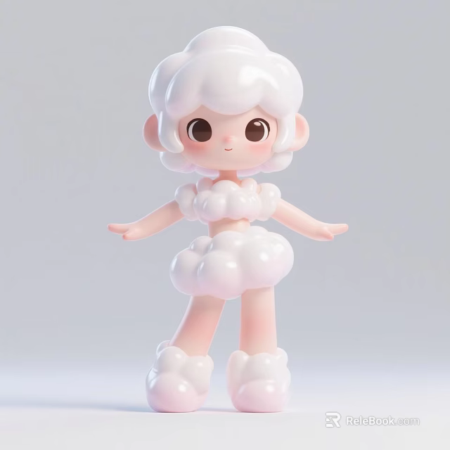 Cute Cloud Design Decorative Ornament Set With Pink White Cartoon Doll For Home Decoration 3d model 