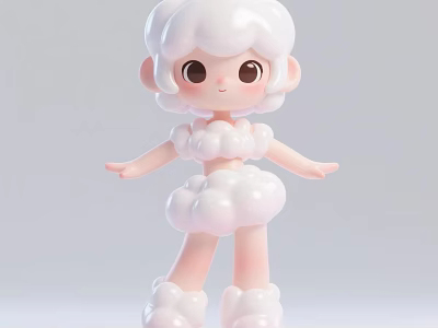 Cute Cloud Design Decorative Ornament Set With Pink White Cartoon Doll For Home Decoration 3d model
