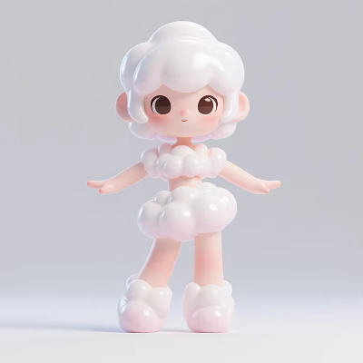 Cute Cloud Design Decorative Ornament Set With Pink White Cartoon Doll For Home Decoration 3d model