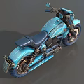 Turquoise Custom Vintage Motorcycle With Chrome Details And Black Leather Seat