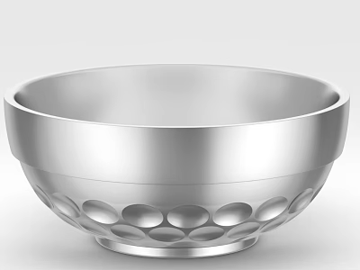 Silver Metal Tableware Set With Sleek Bowl And Circular Hollow Base Design 3d model