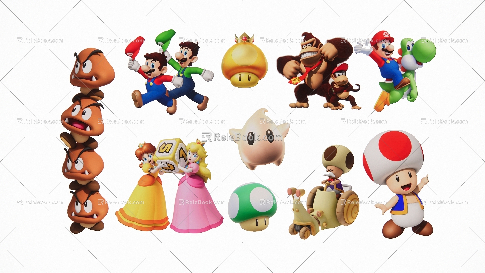 Modern 2D Super Mary Mario Cartoon Game Figure Character Silhouette 3d model