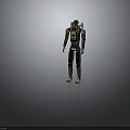 Mechanical Humanoid Robot Character With Orange Accents Black Frame And Articulated Joints
