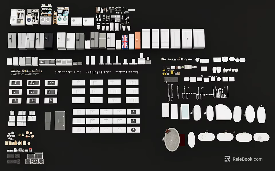 Assorted Home Decor Components With Various Shapes Sizes White Grey Black 3d model