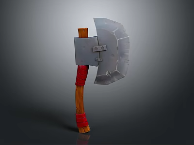 Medieval Style Axe With Wooden Handle Red Straps And Metal Head 3d model